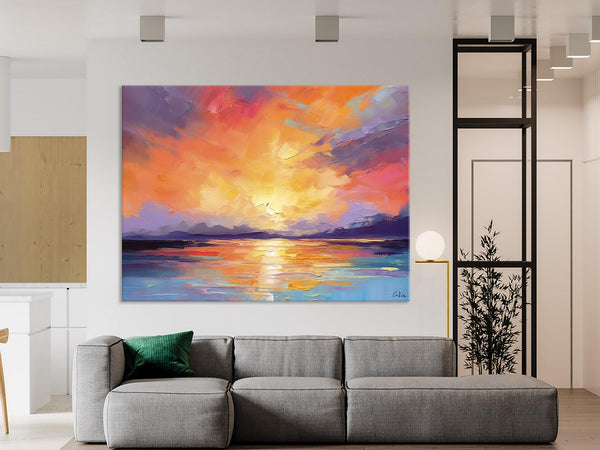 Modern Acrylic Artwork, Original Landscape Wall Art Paintings, Oversized Modern Canvas Paintings, Large Abstract Painting for Dining Room-ArtWorkCrafts.com