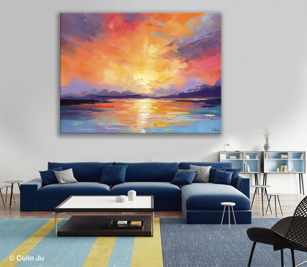 Modern Acrylic Artwork, Original Landscape Wall Art Paintings, Oversized Modern Canvas Paintings, Large Abstract Painting for Dining Room-ArtWorkCrafts.com