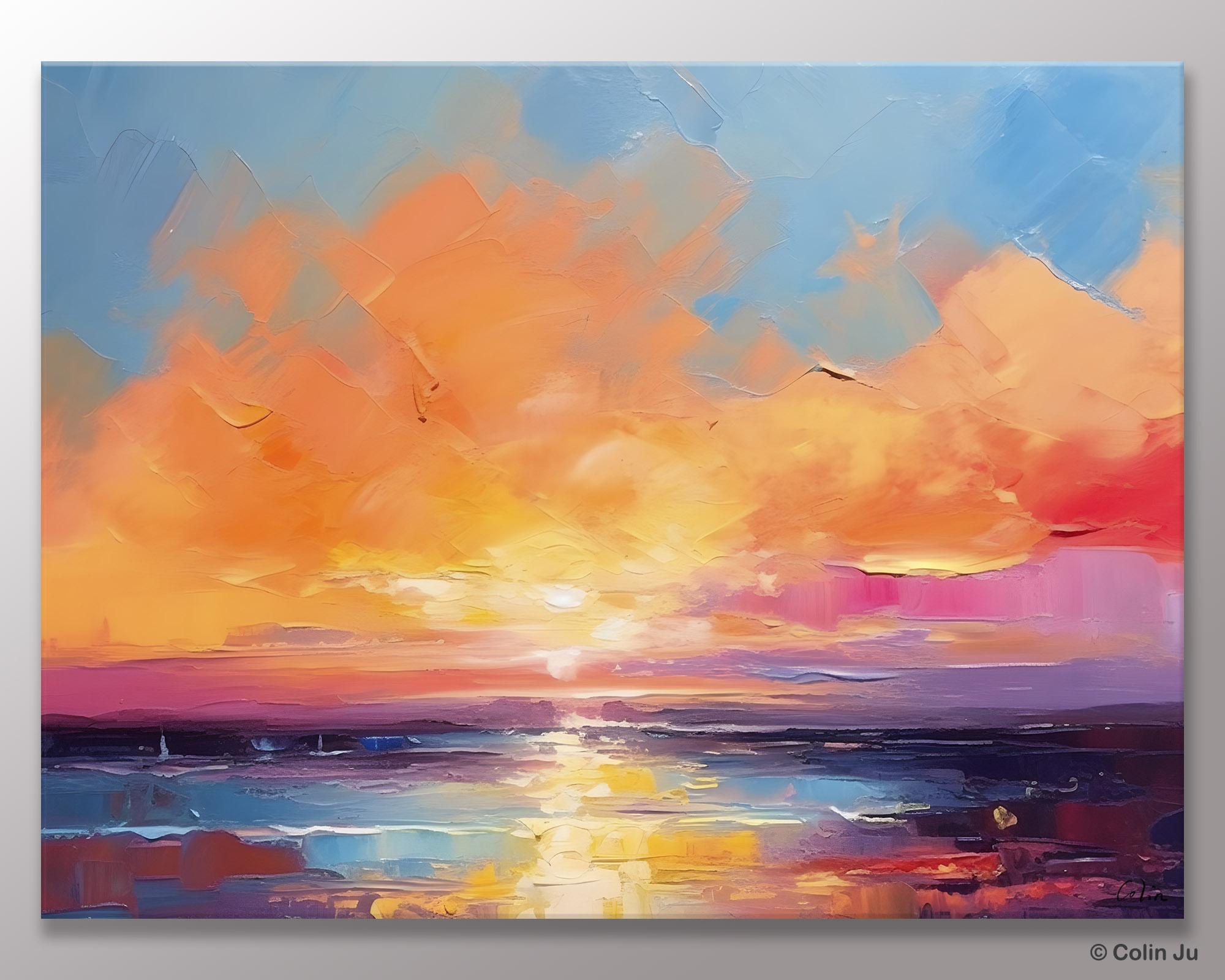 Acrylic Paintings for Living Room, Landscape Canvas Paintings, Sunrise Abstract Acrylic Painting, Contemporary Wall Art on Canvas-ArtWorkCrafts.com