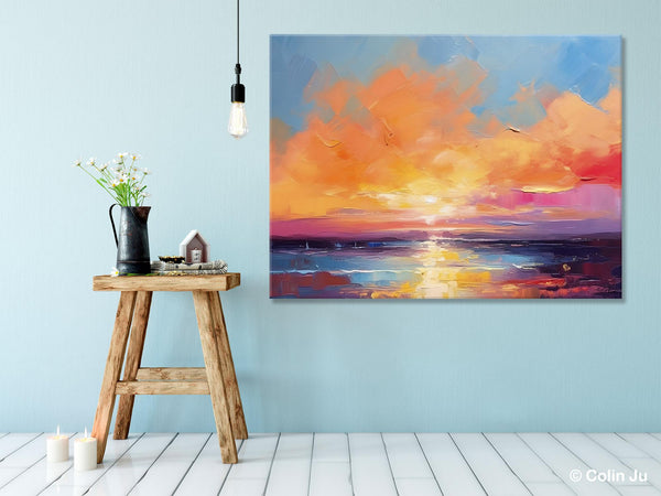 Acrylic Paintings for Living Room, Landscape Canvas Paintings, Sunrise Abstract Acrylic Painting, Contemporary Wall Art on Canvas-ArtWorkCrafts.com