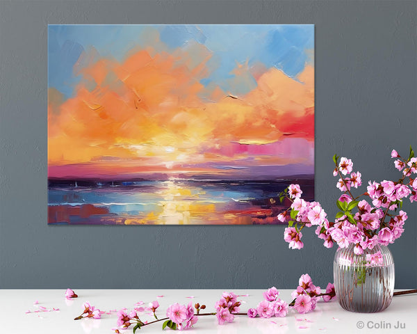 Acrylic Paintings for Living Room, Landscape Canvas Paintings, Sunrise Abstract Acrylic Painting, Contemporary Wall Art on Canvas-ArtWorkCrafts.com