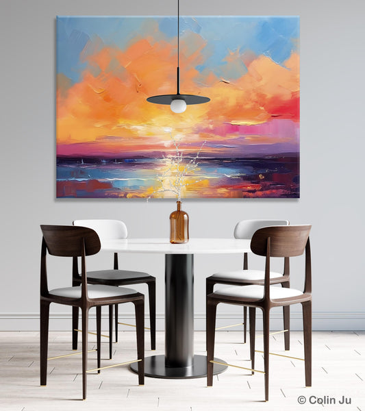 Acrylic Paintings for Living Room, Landscape Canvas Paintings, Sunrise Abstract Acrylic Painting, Contemporary Wall Art on Canvas-ArtWorkCrafts.com
