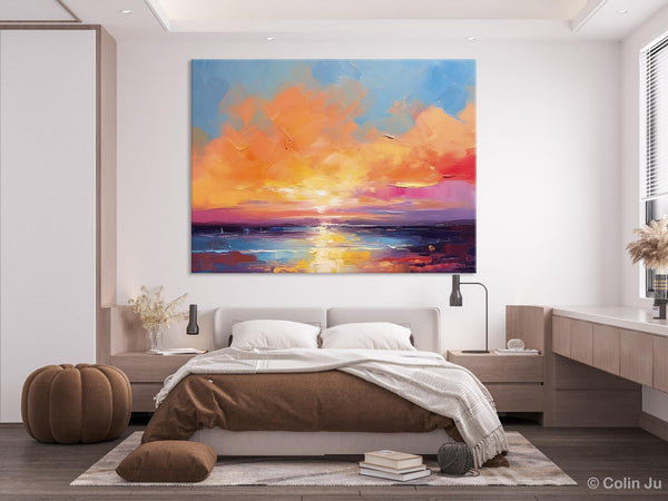 Acrylic Paintings for Living Room, Landscape Canvas Paintings, Sunrise Abstract Acrylic Painting, Contemporary Wall Art on Canvas-ArtWorkCrafts.com