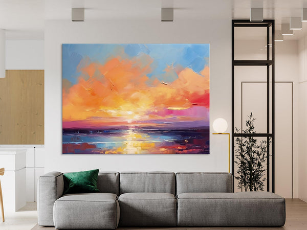 Acrylic Paintings for Living Room, Landscape Canvas Paintings, Sunrise Abstract Acrylic Painting, Contemporary Wall Art on Canvas-ArtWorkCrafts.com