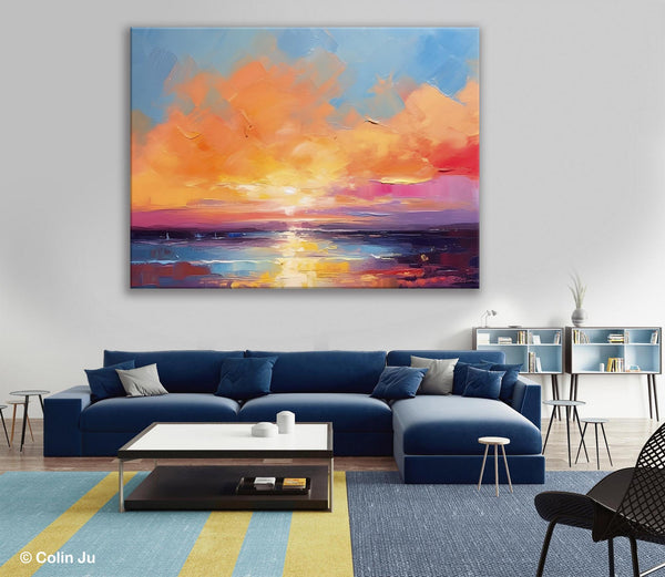 Acrylic Paintings for Living Room, Landscape Canvas Paintings, Sunrise Abstract Acrylic Painting, Contemporary Wall Art on Canvas-ArtWorkCrafts.com