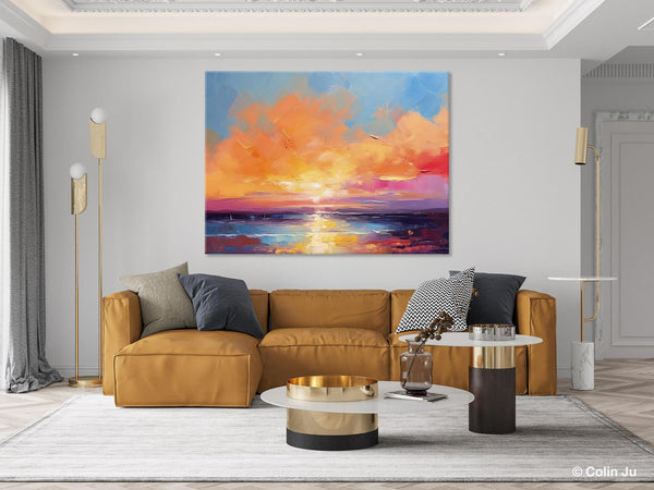 Acrylic Paintings for Living Room, Landscape Canvas Paintings, Sunrise Abstract Acrylic Painting, Contemporary Wall Art on Canvas-ArtWorkCrafts.com