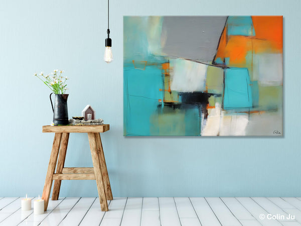 Dining Room Canvas Painting, Original Modern Acrylic Paintings, Contemporary Abstract Artwork, Large Canvas Painting for Office-ArtWorkCrafts.com