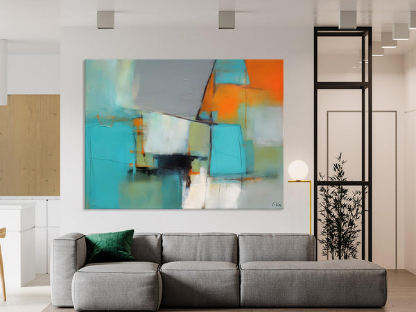 Dining Room Canvas Painting, Original Modern Acrylic Paintings, Contemporary Abstract Artwork, Large Canvas Painting for Office-ArtWorkCrafts.com