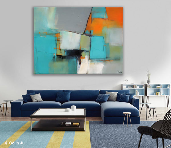 Dining Room Canvas Painting, Original Modern Acrylic Paintings, Contemporary Abstract Artwork, Large Canvas Painting for Office-ArtWorkCrafts.com