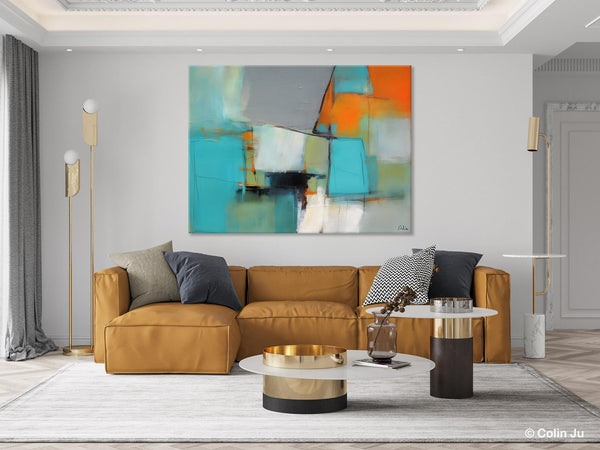 Dining Room Canvas Painting, Original Modern Acrylic Paintings, Contemporary Abstract Artwork, Large Canvas Painting for Office-ArtWorkCrafts.com