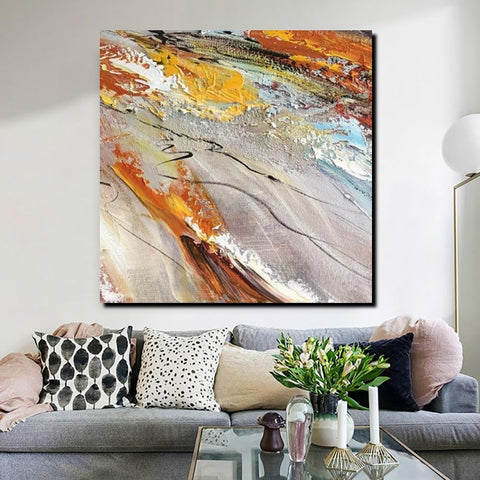 Living Room Modern Paintings, Simple Abstract Paintings, Abstract Contemporary Paintings, Heavy Texture Painting, Hand Painted Canvas Art-ArtWorkCrafts.com