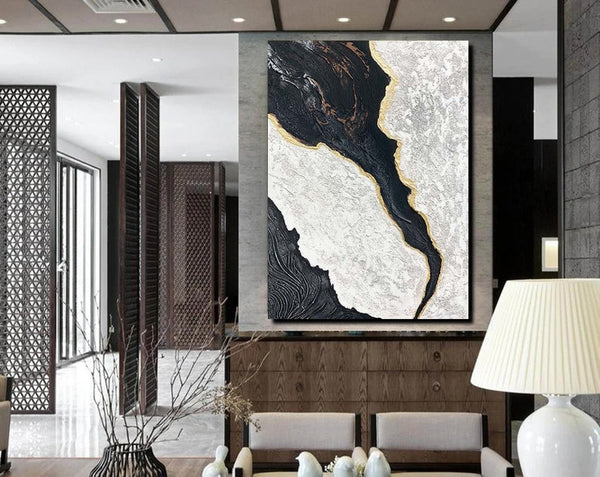 Black Modern Painting, Living Room Wall Art Ideas, Acrylic Canvas Paintings, Simple Wall Art Ideas, Contemporary Painting-ArtWorkCrafts.com