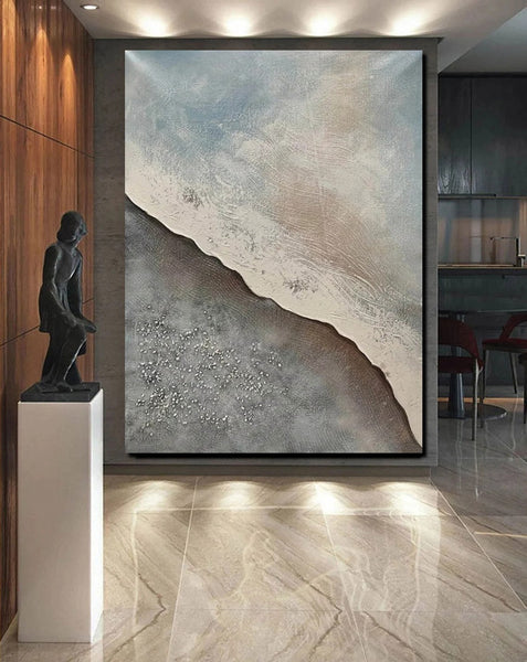 Bedroom Wall Art Ideas, Abstract Seashore Painting, Acrylic Canvas Paintings for Living Room, Simple Wall Art Ideas, Contemporary Paintings-ArtWorkCrafts.com