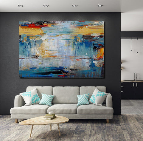 Acrylic Paintings for Living Room, Large Simple Modern Art, Blue Abstract Acrylic Painting, Contemporary Wall Art Paintings-ArtWorkCrafts.com