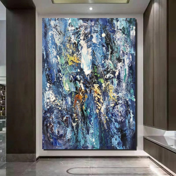 Simple Modern Art Ideas, Blue Abstract Canvas Painting, Contemporary Acrylic Paintings, Modern Paintings for Living Room, Large Wall Art Paintings-ArtWorkCrafts.com
