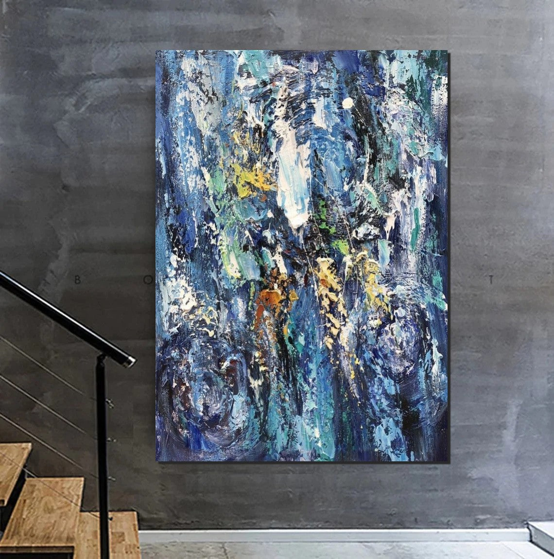 Simple Modern Art Ideas, Blue Abstract Canvas Painting, Contemporary Acrylic Paintings, Modern Paintings for Living Room, Large Wall Art Paintings-ArtWorkCrafts.com