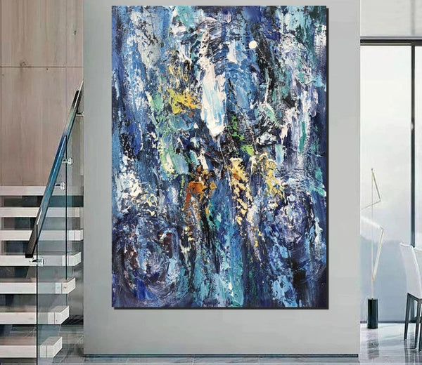 Simple Modern Art Ideas, Blue Abstract Canvas Painting, Contemporary Acrylic Paintings, Modern Paintings for Living Room, Large Wall Art Paintings-ArtWorkCrafts.com