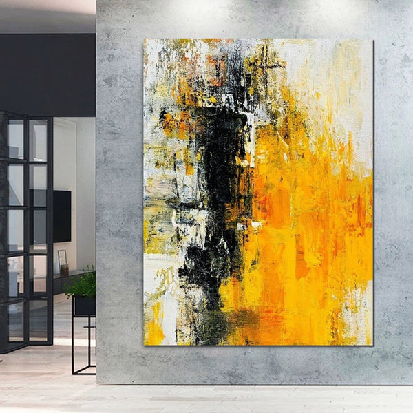 Canvas Painting for Living Room, Simple Modern Art, Yellow Modern Wall Art Painting, Huge Contemporary Abstract Artwork for Bedroom-ArtWorkCrafts.com