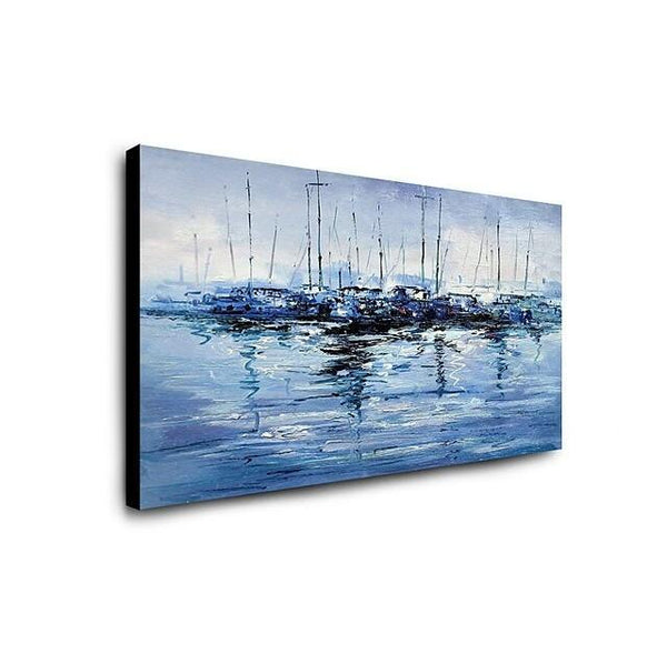 Abstract Landscape Paintings, Boat Paintings, Palette Knife Paintings, Hand Painted Canvas Art-ArtWorkCrafts.com