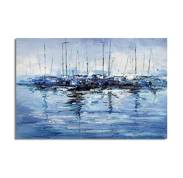 Abstract Landscape Paintings, Boat Paintings, Palette Knife Paintings, Hand Painted Canvas Art-ArtWorkCrafts.com