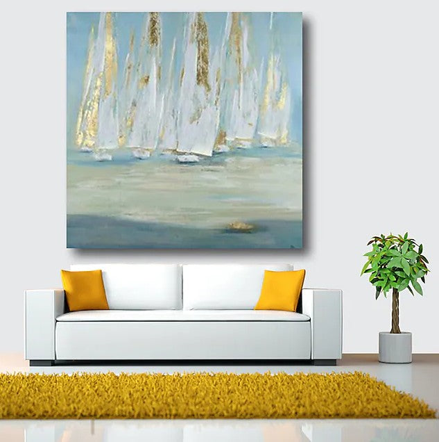 Easy Painting Ideas for Bedroom, Sail Boat Paintings, Acrylic Painting on Canvas, Large Acrylic Canvas Painting, Oversized Canvas Painting for Sale-ArtWorkCrafts.com