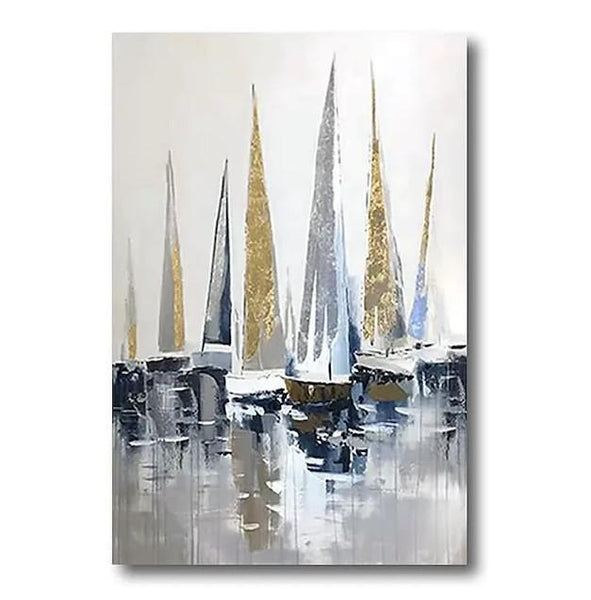 Boat Paintings, Palette Knife Paintings, Simple Modern Art, Large Paintings for Living Room, Hand Painted Canvas Art-ArtWorkCrafts.com