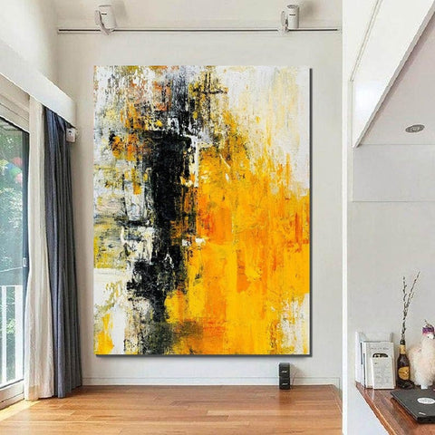 Canvas Painting for Living Room, Simple Modern Art, Yellow Modern Wall Art Painting, Huge Contemporary Abstract Artwork for Bedroom-ArtWorkCrafts.com