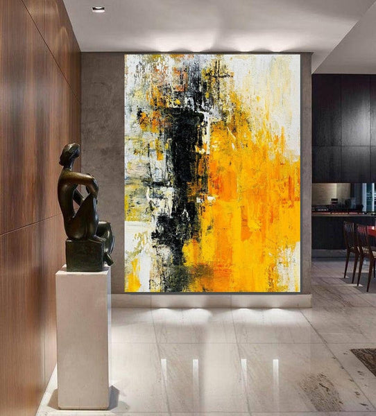 Canvas Painting for Living Room, Simple Modern Art, Yellow Modern Wall Art Painting, Huge Contemporary Abstract Artwork for Bedroom-ArtWorkCrafts.com