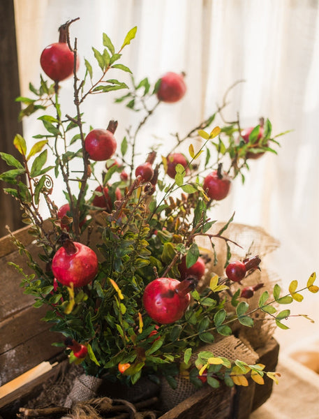 Beautiful Modern Flower Arrangement for Home Decoration, Pomegranate Branch, Fern leaf, Table Centerpiece, Simple Artificial Floral for Dining Room-ArtWorkCrafts.com