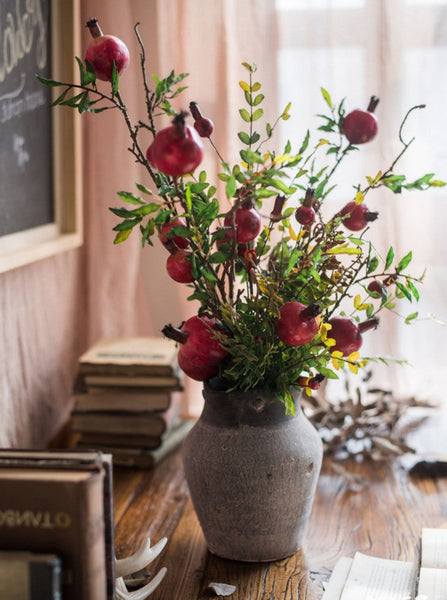 Beautiful Modern Flower Arrangement for Home Decoration, Pomegranate Branch, Fern leaf, Table Centerpiece, Simple Artificial Floral for Dining Room-ArtWorkCrafts.com
