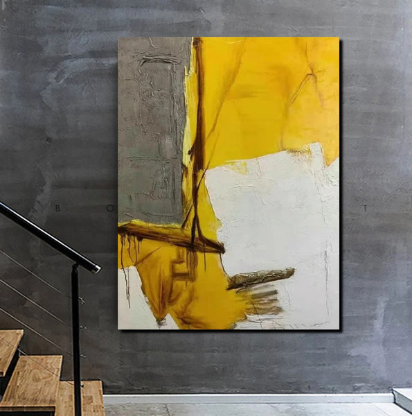 Simple Wall Art Ideas, Yellow Abstract Painting, Living Room Abstract Painting, Acrylic Canvas Paintings, Buy Modern Wall Art Online-ArtWorkCrafts.com