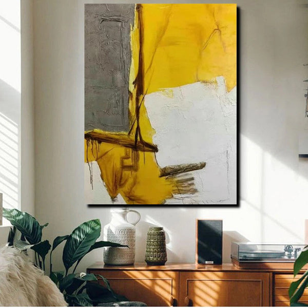 Simple Wall Art Ideas, Yellow Abstract Painting, Living Room Abstract Painting, Acrylic Canvas Paintings, Buy Modern Wall Art Online-ArtWorkCrafts.com