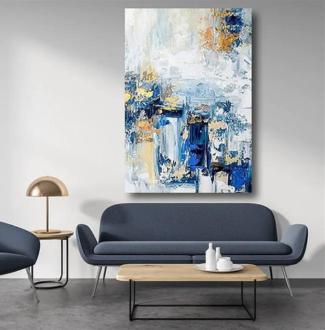 Modern Paintings for Living Room, Modern Abstract Art, Blue Abstract Acrylic Painting, Simple Modern Art-ArtWorkCrafts.com