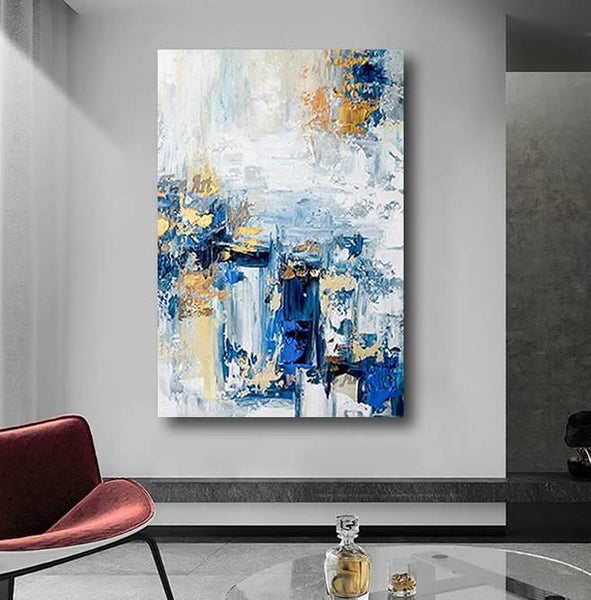 Modern Paintings for Living Room, Modern Abstract Art, Blue Abstract Acrylic Painting, Simple Modern Art-ArtWorkCrafts.com