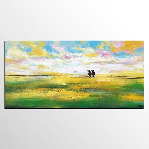 Paintings for Dining Room, Modern Painting, Love Birds Painting, Wedding Gift, Simple Abstract Painting, Abstract Landscape Painting-ArtWorkCrafts.com