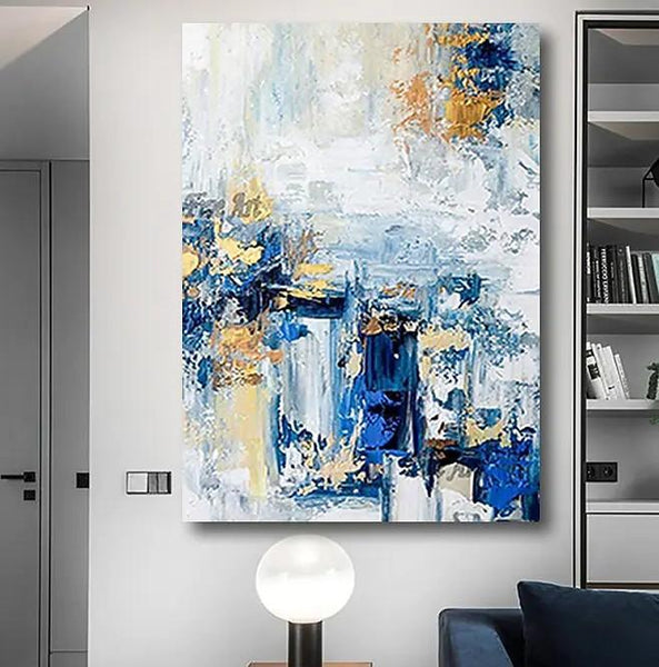 Modern Paintings for Living Room, Modern Abstract Art, Blue Abstract Acrylic Painting, Simple Modern Art-ArtWorkCrafts.com
