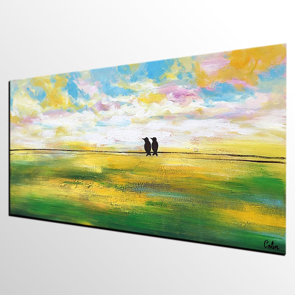 Paintings for Dining Room, Modern Painting, Love Birds Painting, Wedding Gift, Simple Abstract Painting, Abstract Landscape Painting-ArtWorkCrafts.com