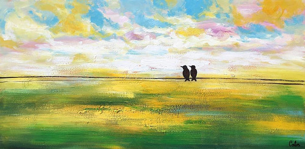 Paintings for Dining Room, Modern Painting, Love Birds Painting, Wedding Gift, Simple Abstract Painting, Abstract Landscape Painting-ArtWorkCrafts.com