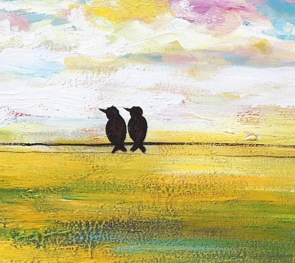 Paintings for Dining Room, Modern Painting, Love Birds Painting, Wedding Gift, Simple Abstract Painting, Abstract Landscape Painting-ArtWorkCrafts.com