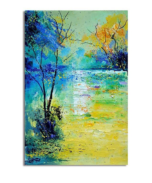 Forest Tree by the Lake Painting, Abstract Landscape Painting, Canvas Painting Landscape, Paintings for Living Room, Simple Modern Acrylic Paintings,-ArtWorkCrafts.com