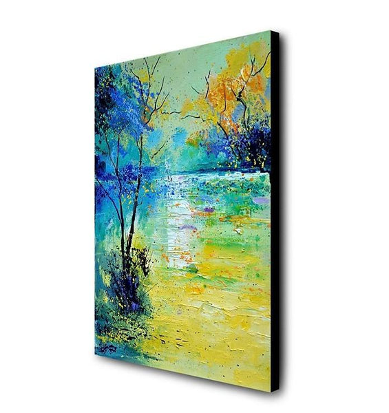Forest Tree by the Lake Painting, Abstract Landscape Painting, Canvas Painting Landscape, Paintings for Living Room, Simple Modern Acrylic Paintings,-ArtWorkCrafts.com