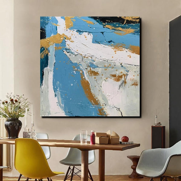 Abstrct Acrylic Paintings, Living Room Acrylic Wall Art Ideas, Blue Modern Abstract Paintings, Heavy Texture Canvas Art, Buy Art Online-ArtWorkCrafts.com