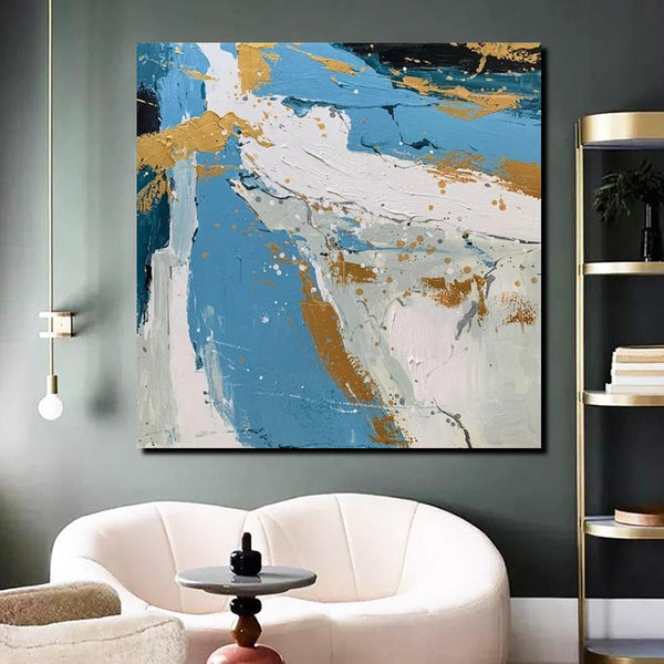 Abstrct Acrylic Paintings, Living Room Acrylic Wall Art Ideas, Blue Modern Abstract Paintings, Heavy Texture Canvas Art, Buy Art Online-ArtWorkCrafts.com