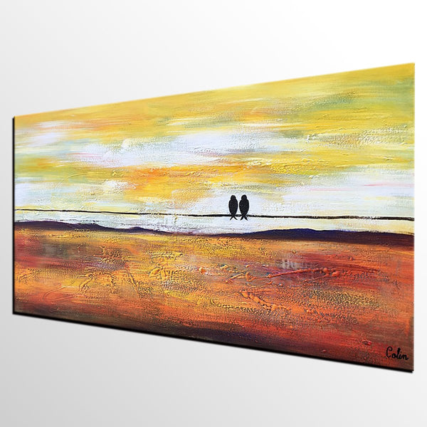 Bird Painting, Love Birds Painting, Abstract Canvas Painting, Buy Art Online, Canvas Painting for Bedroom, Simple Modern Art-ArtWorkCrafts.com