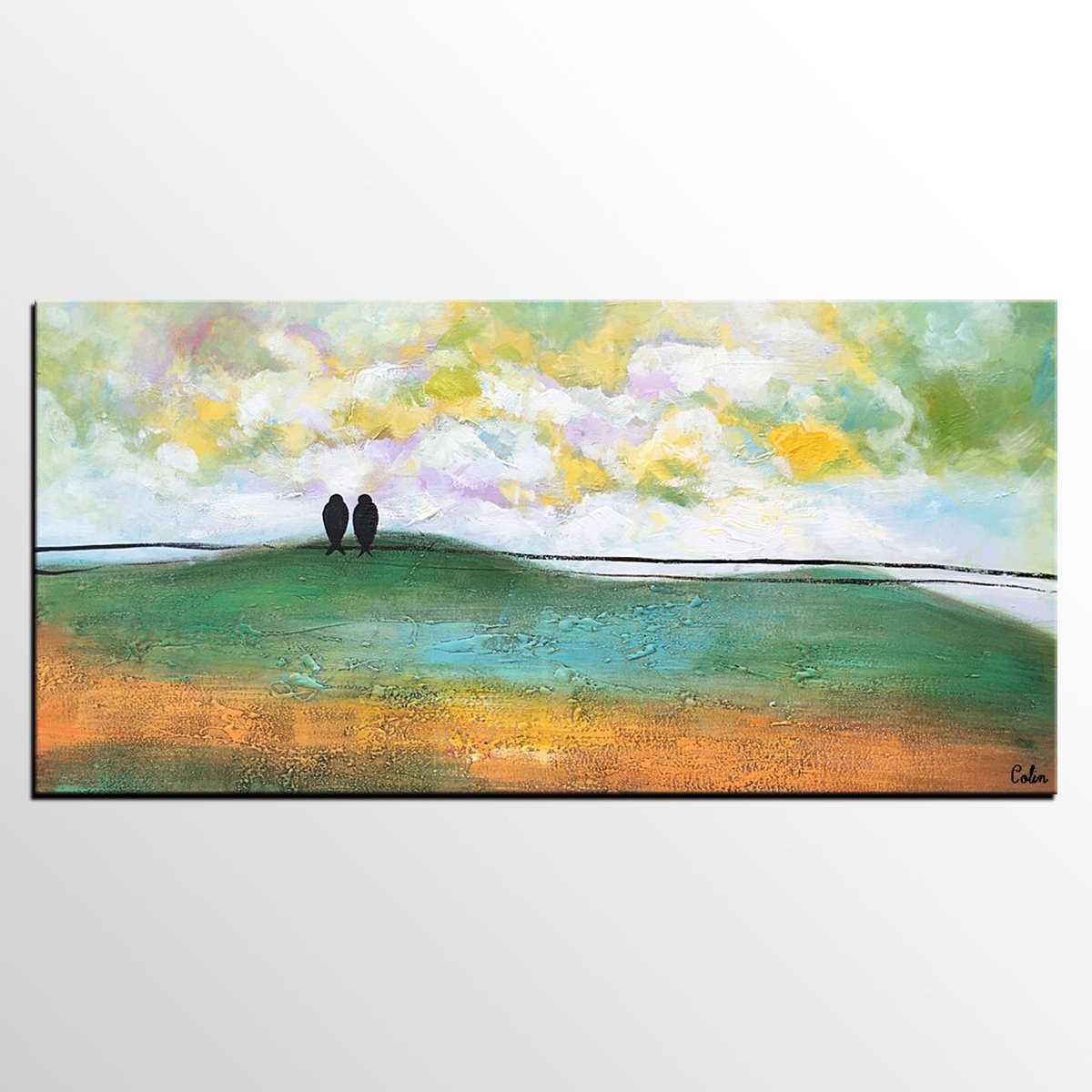 Abstract Canvas Painting, Wall Art Painting, Canvas Painting for Living Room, Wedding Gift, Love Birds Painting, Acrylic Abstract Painting-ArtWorkCrafts.com