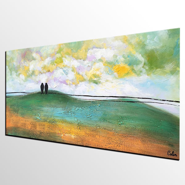 Abstract Canvas Painting, Wall Art Painting, Canvas Painting for Living Room, Wedding Gift, Love Birds Painting, Acrylic Abstract Painting-ArtWorkCrafts.com