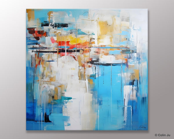 Blue Abstract Painting for Bedroom, Original Modern Wall Paintings, Contemporary Canvas Art, Modern Acrylic Artwork, Buy Paintings Online-ArtWorkCrafts.com