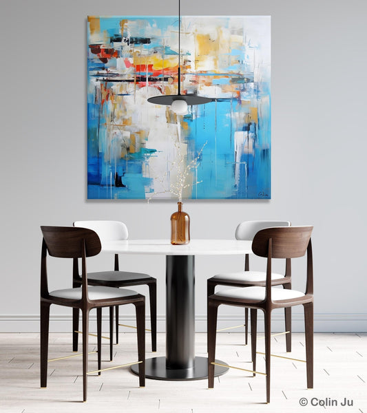 Blue Abstract Painting for Bedroom, Original Modern Wall Paintings, Contemporary Canvas Art, Modern Acrylic Artwork, Buy Paintings Online-ArtWorkCrafts.com