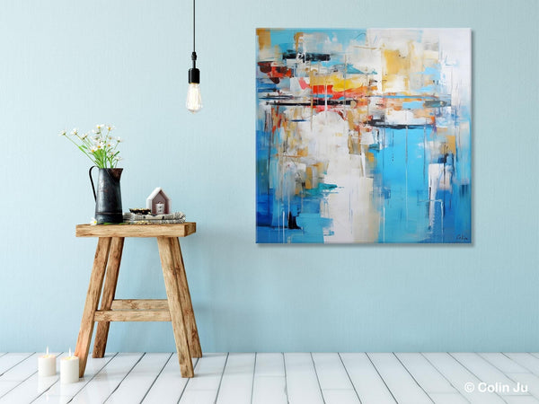 Blue Abstract Painting for Bedroom, Original Modern Wall Paintings, Contemporary Canvas Art, Modern Acrylic Artwork, Buy Paintings Online-ArtWorkCrafts.com