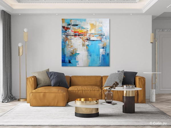Blue Abstract Painting for Bedroom, Original Modern Wall Paintings, Contemporary Canvas Art, Modern Acrylic Artwork, Buy Paintings Online-ArtWorkCrafts.com
